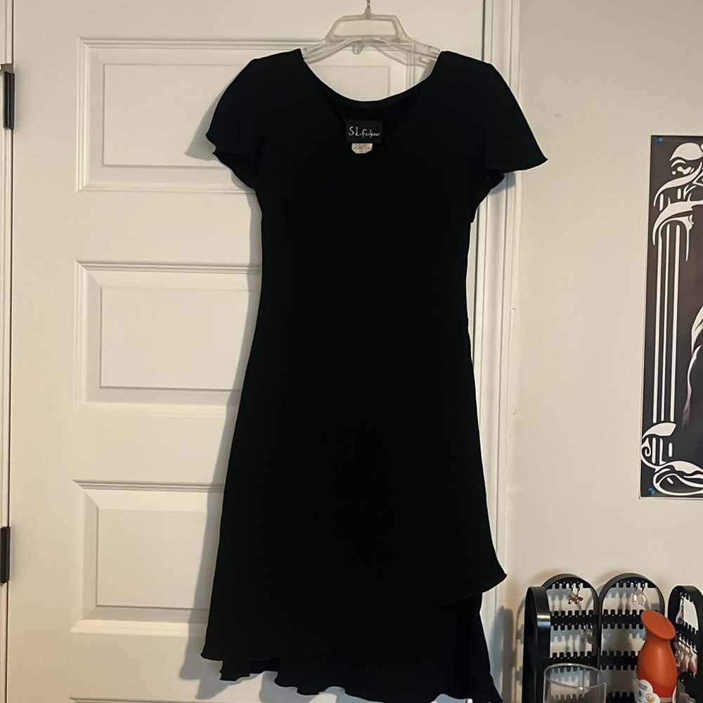 S.L. Fashions black ruffle dress, size 8